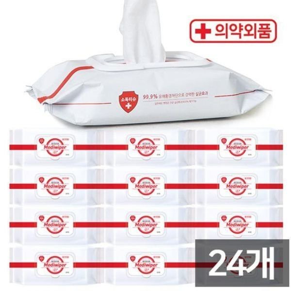 O2 메디와이퍼 살균소독 티슈 캡형 80매 24개세트
